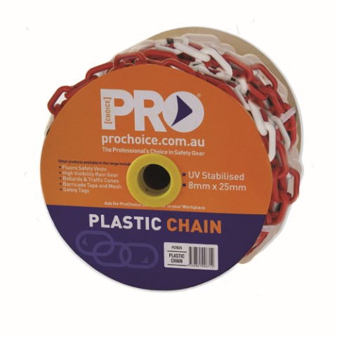 PRO SAFETY CHAIN RED/WHITE 8MM X 25M ROLL 